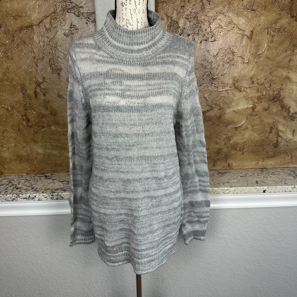 Anthropologie Moth Wool Blend Sweater Womens Large Knit Space Dye Striped‎ Gray